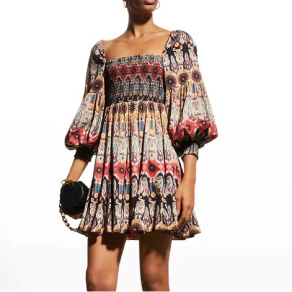Alice + Olivia Julissa Smocked Printed Cotton Blend Dress